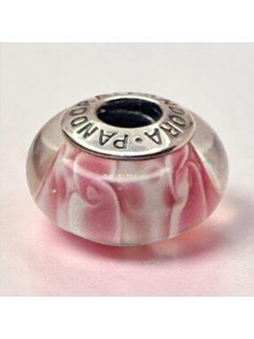 Pandora Retired Large Pink Blossoms Murano Glass Charm 790753 Sterling Silver
